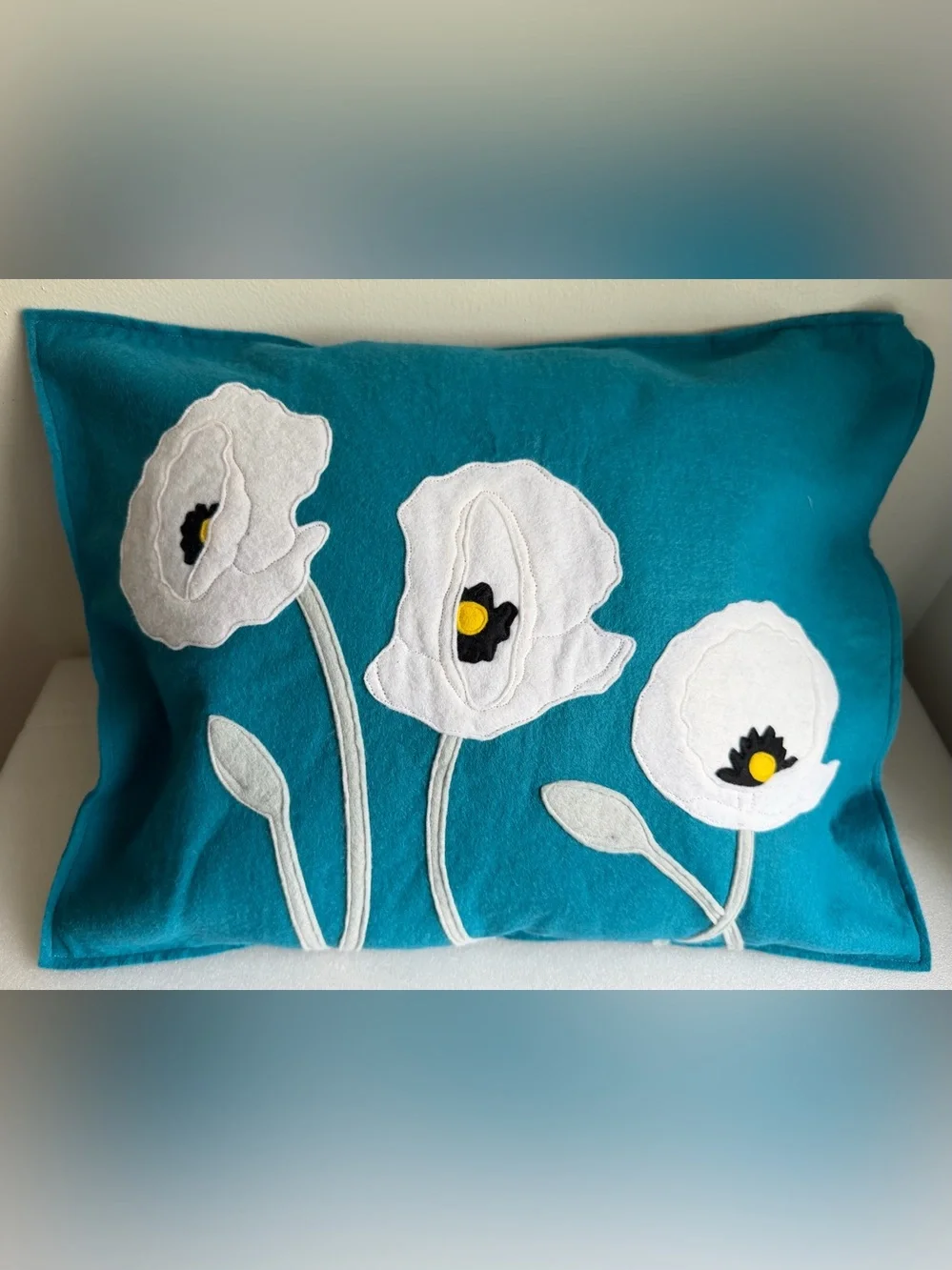Sandor Hungary Retired NOS Pillow Cover Teal White Floral Wool 18x13